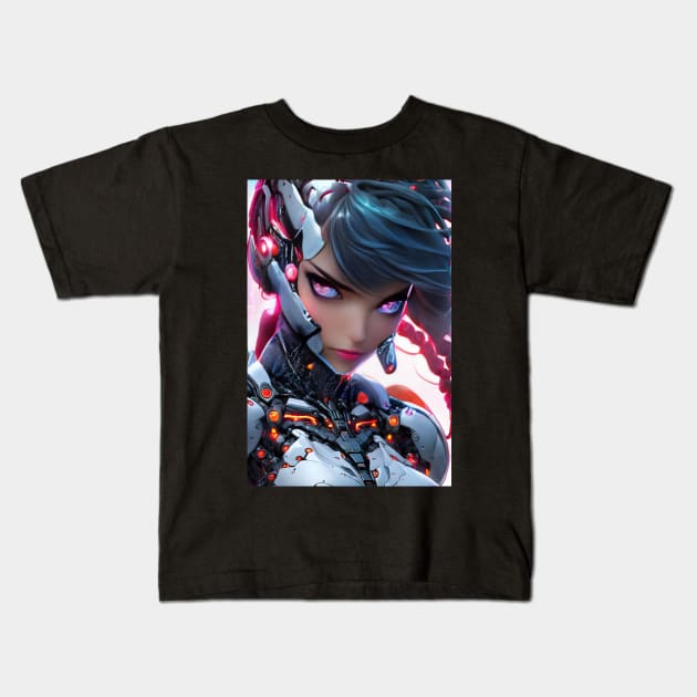 Anime cyborg girl Kids T-Shirt by Spaceboyishere